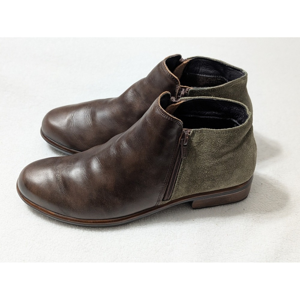 Naot Helm Ankle Boots Brown Dark Green Women's Size US 9 EUR 40 Zipper